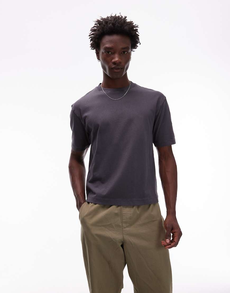 Boxy fit t-shirt in washed charcoal-Grey