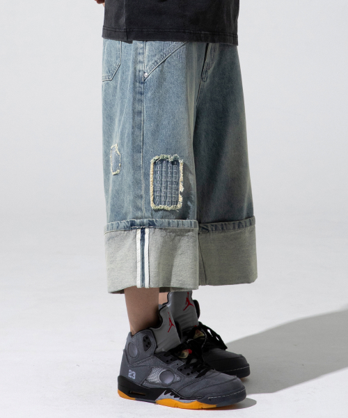 XP284 Boro Patchwork Bermuda Denim Pants
