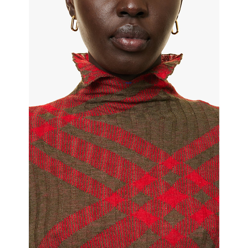 Womens Loch Ip Check Checked Long-sleeved Knitted Midi Dress