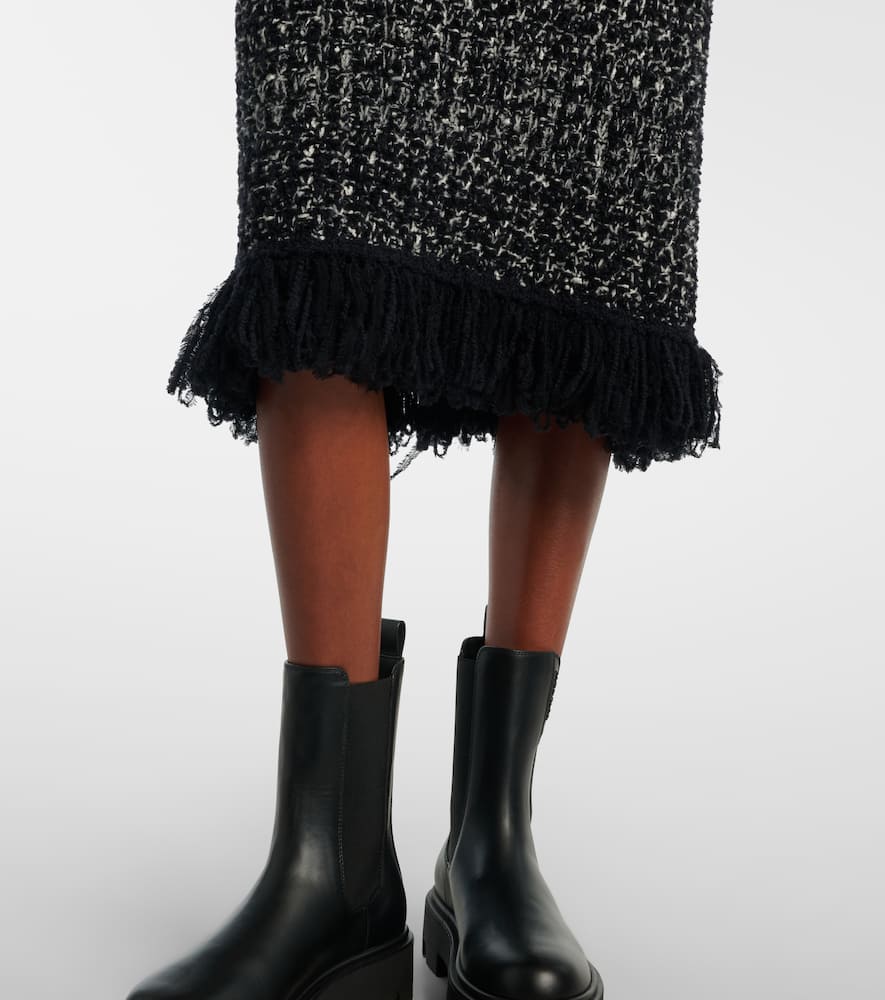 Fringed wool-blend pencil skirt