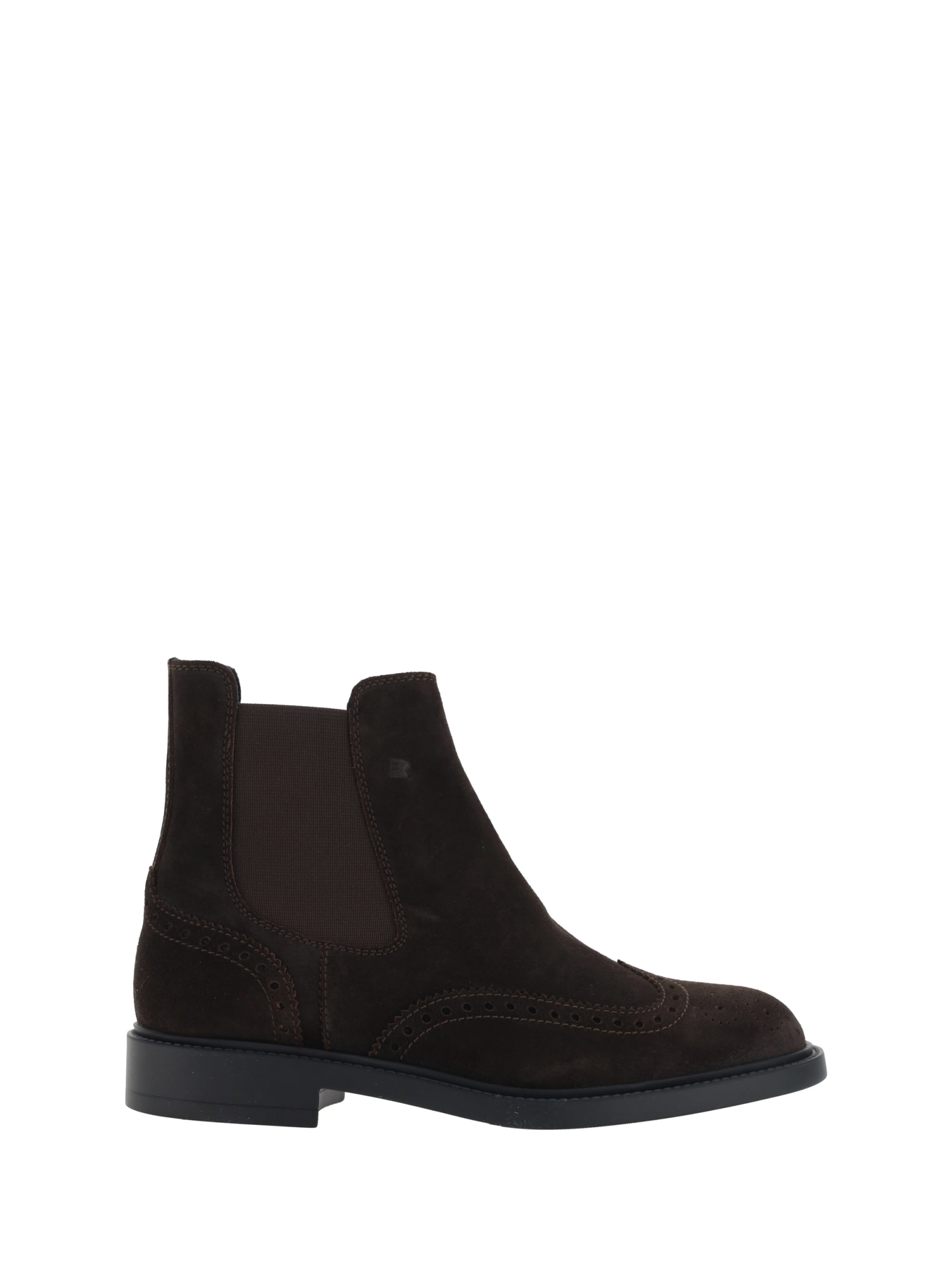 Cut out-detail suede boots - Brown
