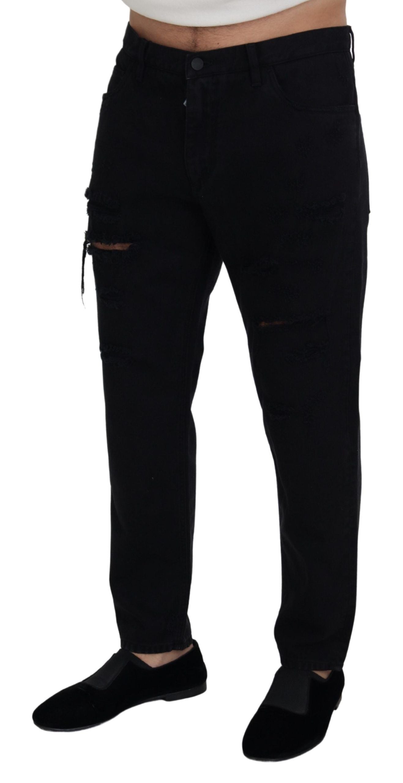 Distressed Cotton Jeans — Black