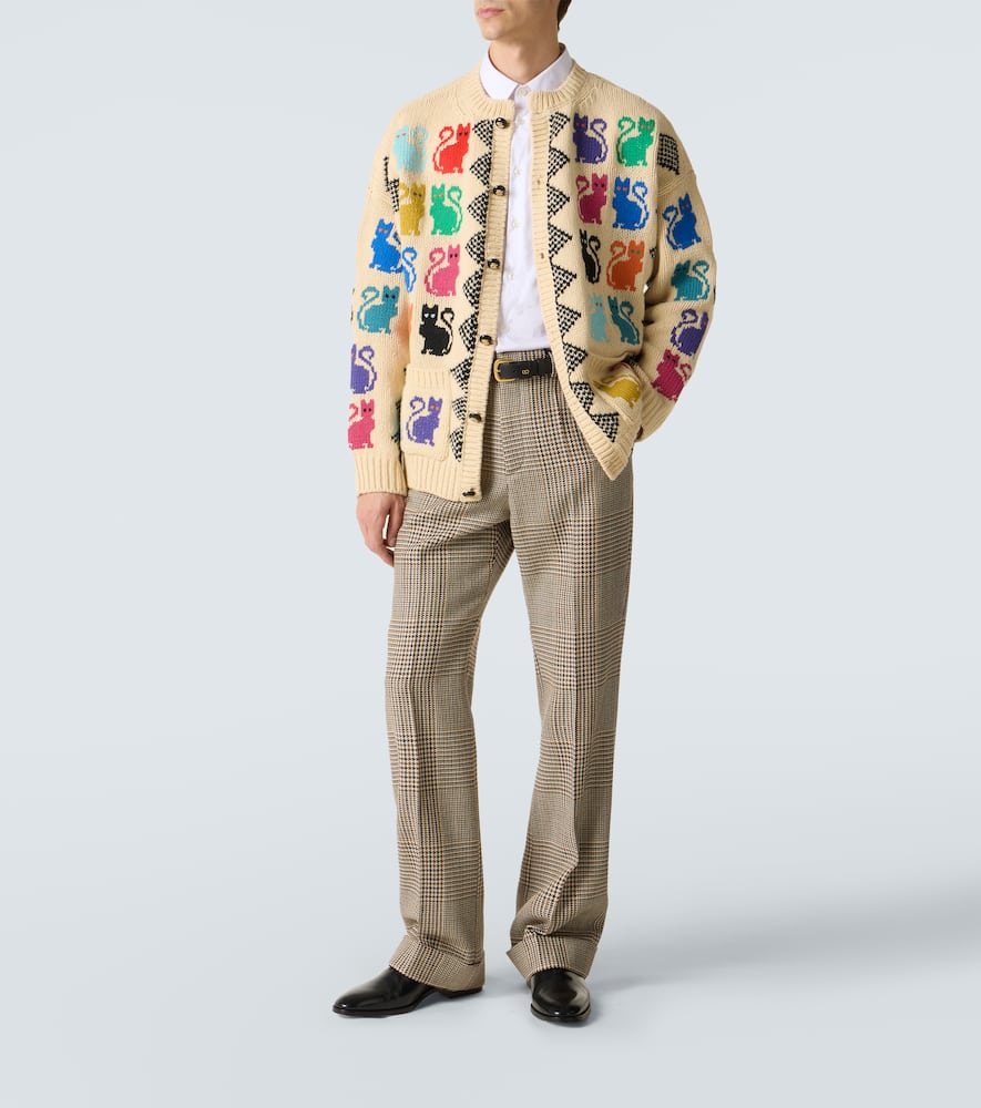 Jacquard virgin wool cardigan