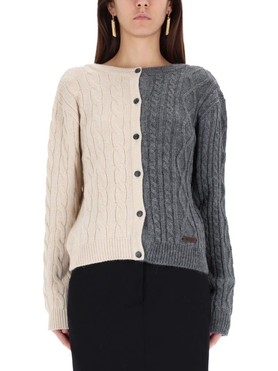 Moschino - cable knit color block long sleeve sweater