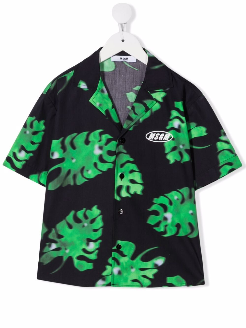 Leaf-print Cuban shirt - Blue