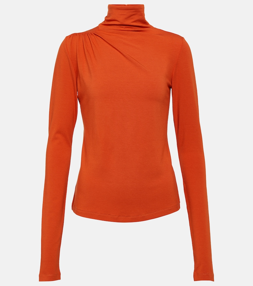 Gathered jersey turtleneck top