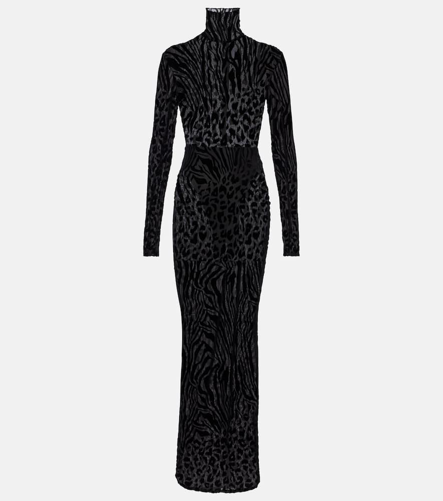 Sheer animal-print devoré maxi dress