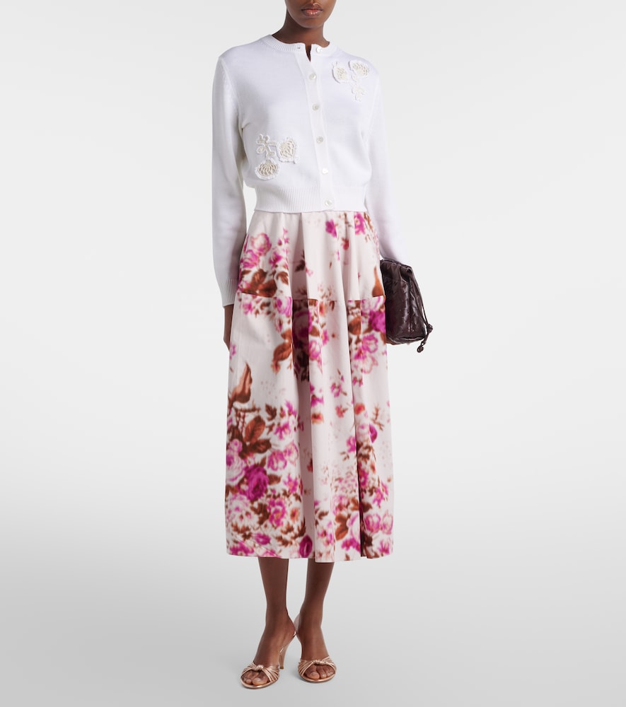Floral cotton poplin midi skirt