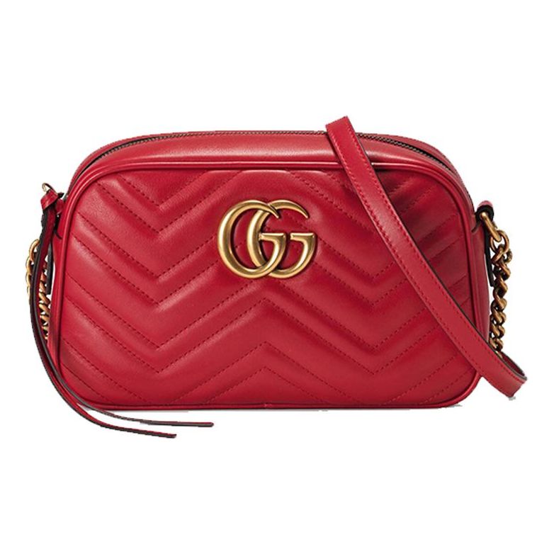 (WMNS) GG Marmont Gold Logo Leather Chain Small Red Classic Shoulder Messenger Bag