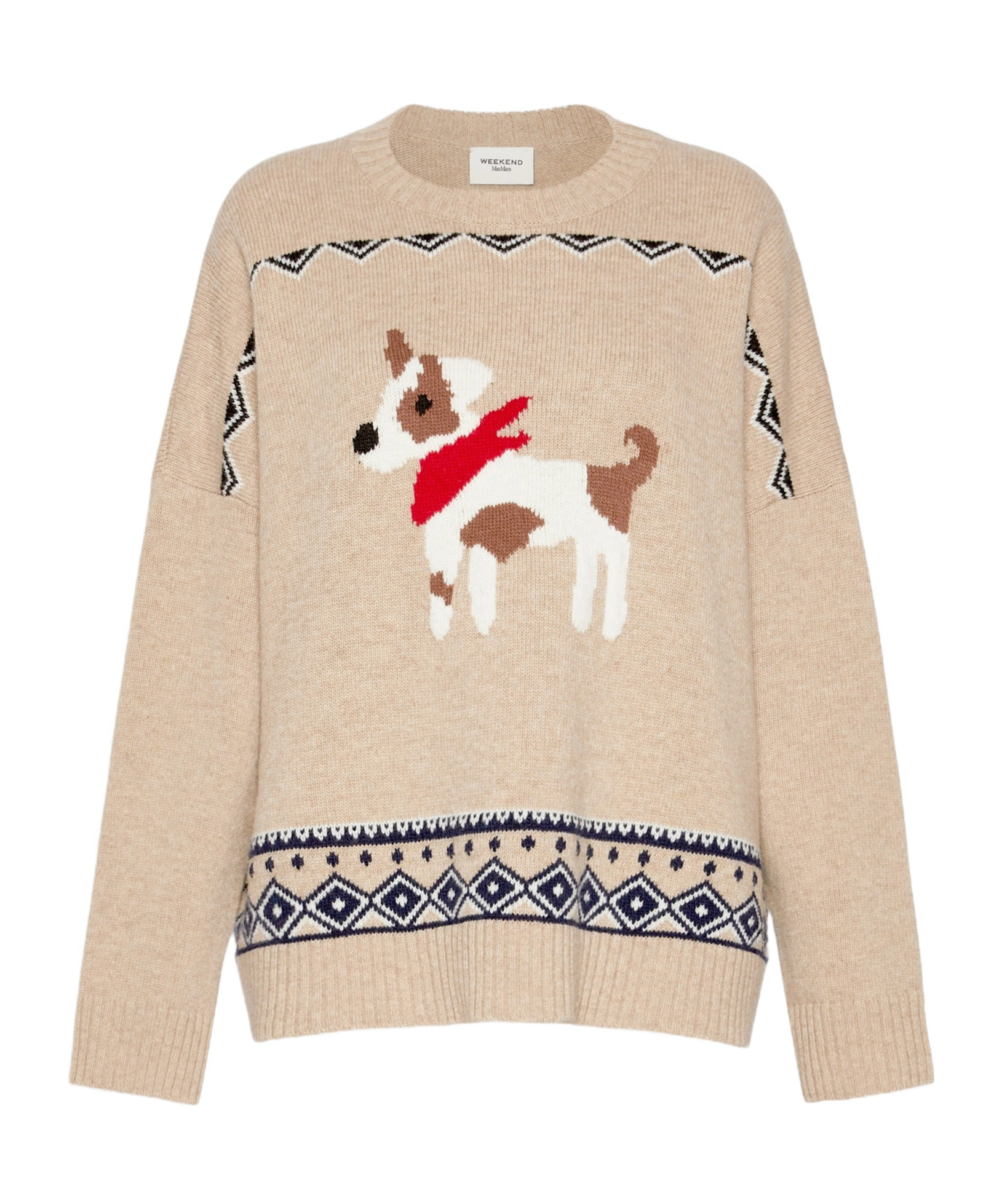 Loose jumper in wool jacquard - Sand