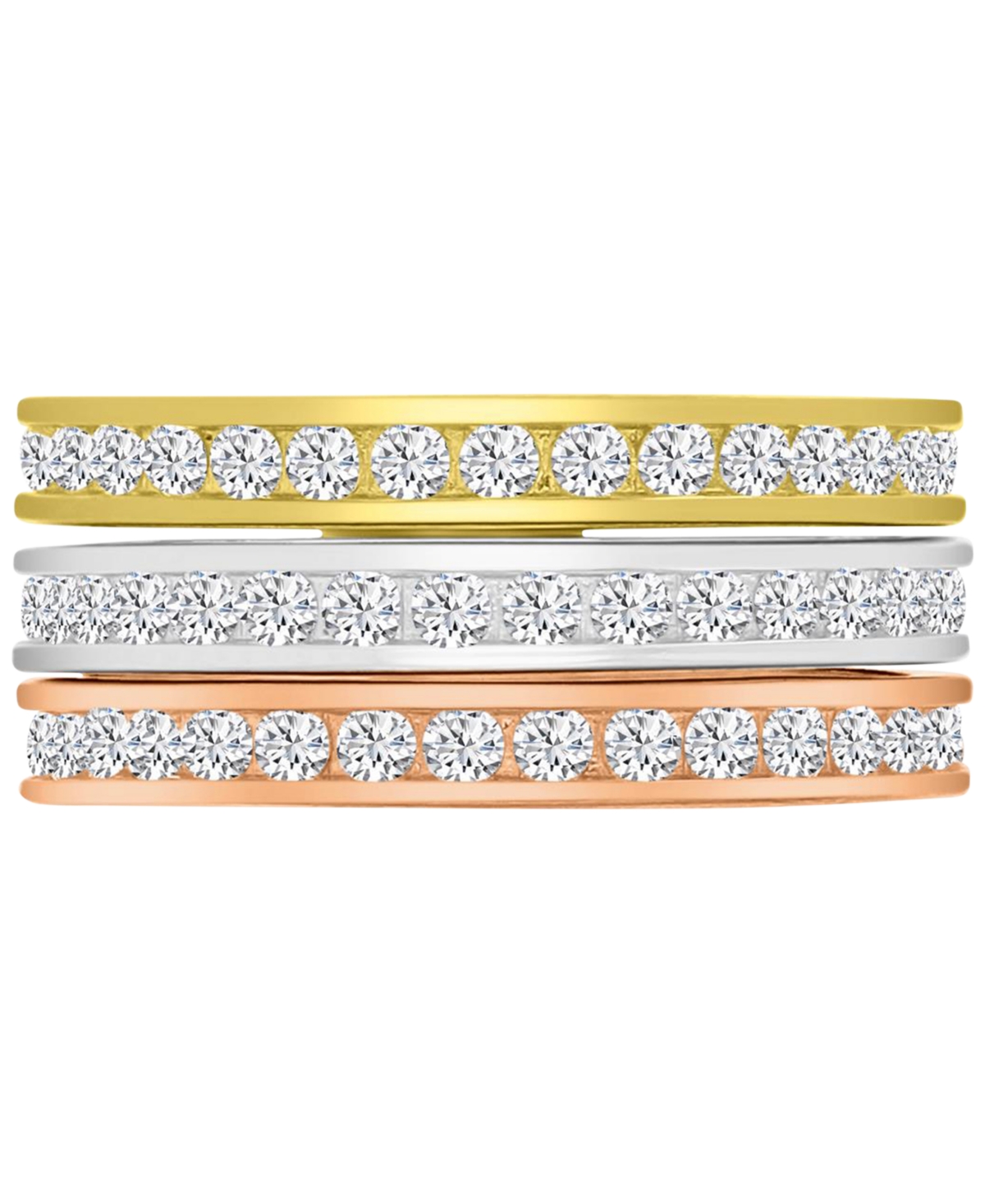 3-Pc. Set Cubic Zirconia Stack Rings (2-1/2 ct. t.w.) in Tri-Tone Sterling Silver - Tricolor