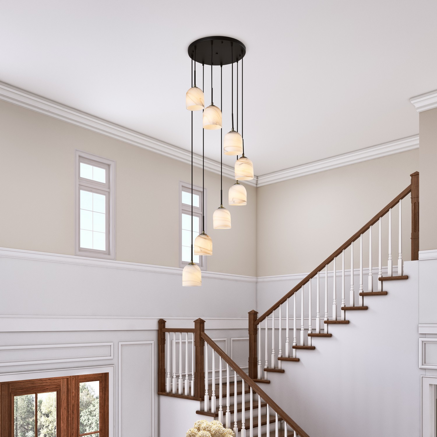 Black, Brushed Brass Chandelier from the Crema Collection