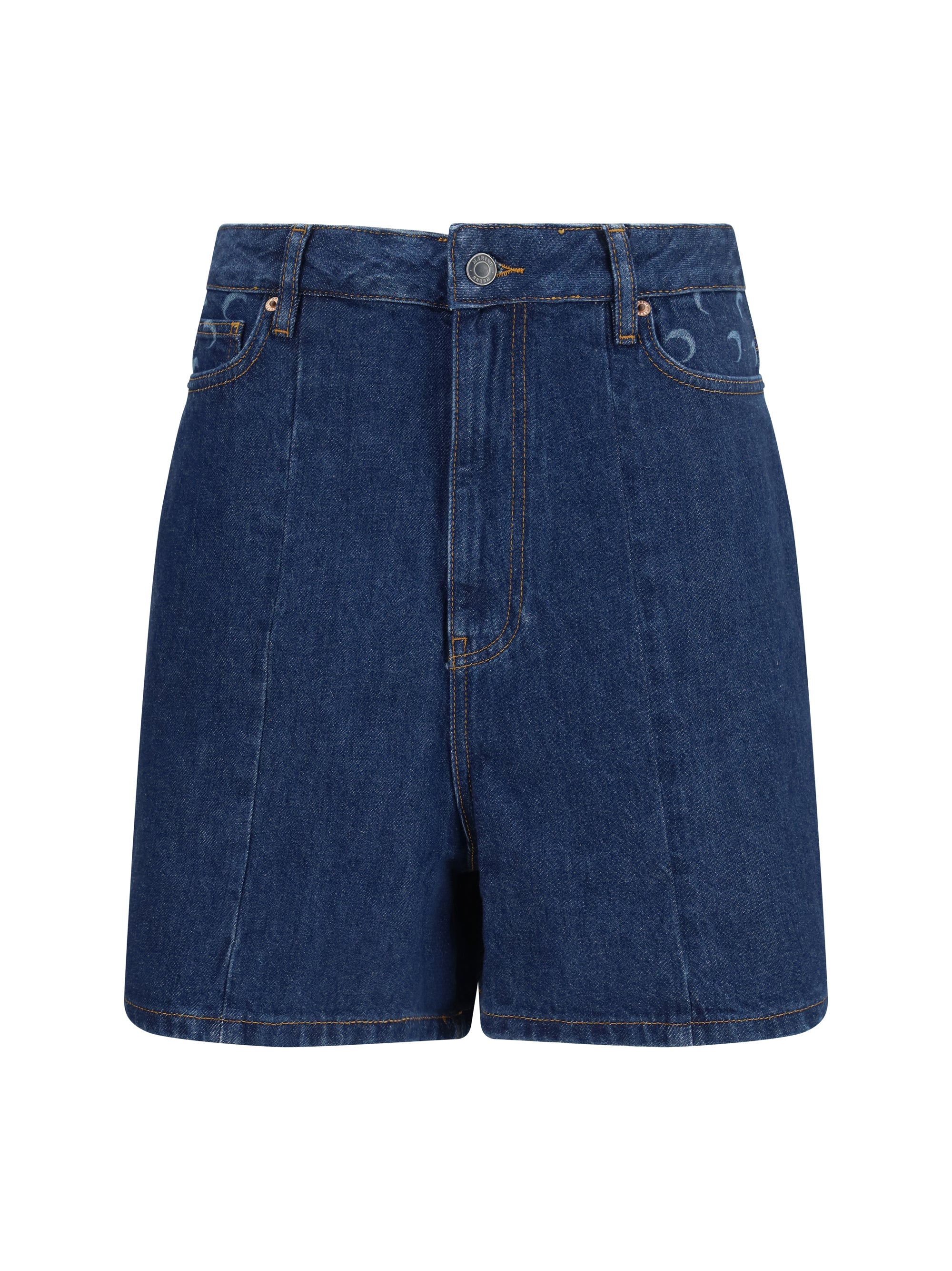 High-Waisted Denim Bermuda Shorts — Navy