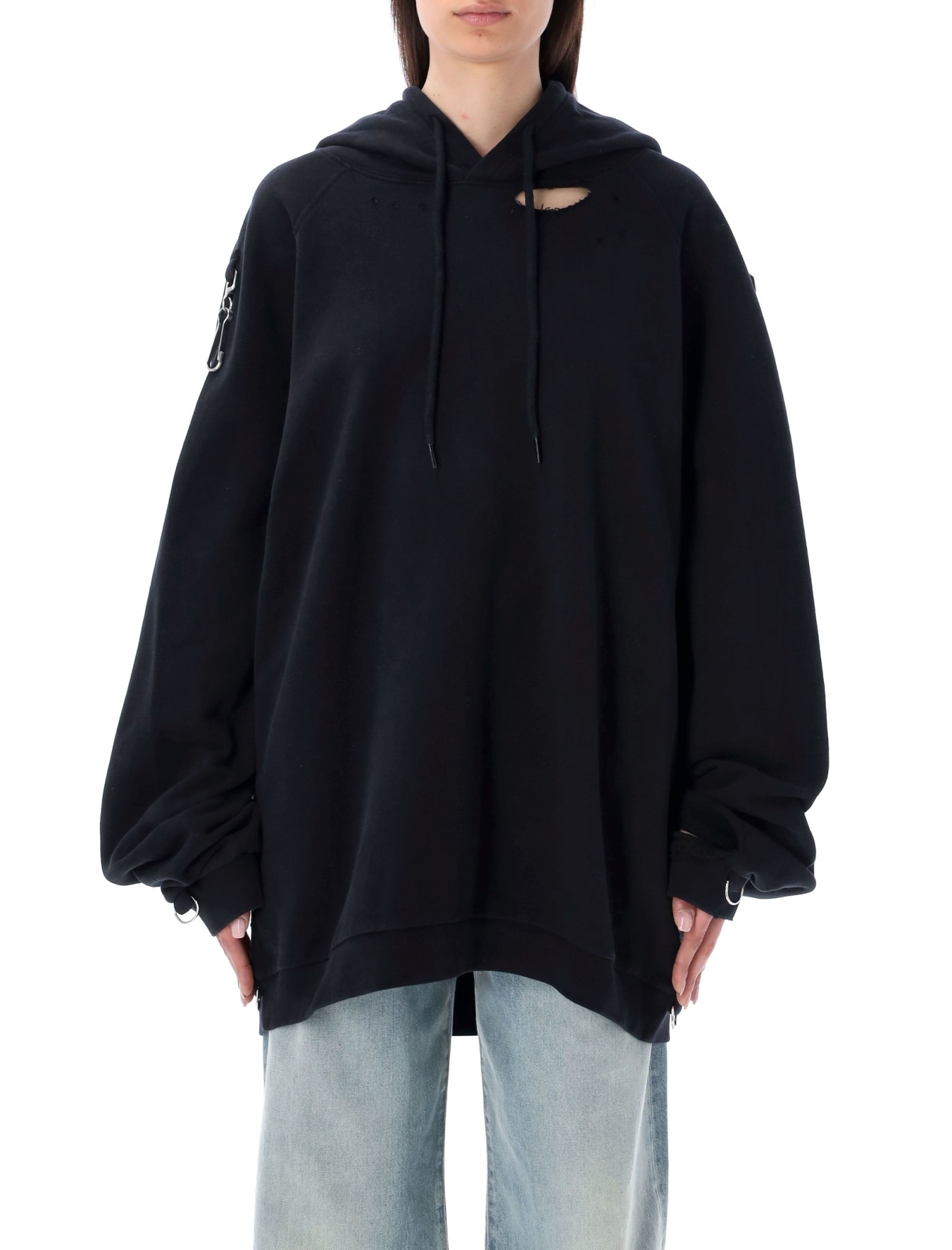 Washed Big Fit Hoodie With Clasp And Patch