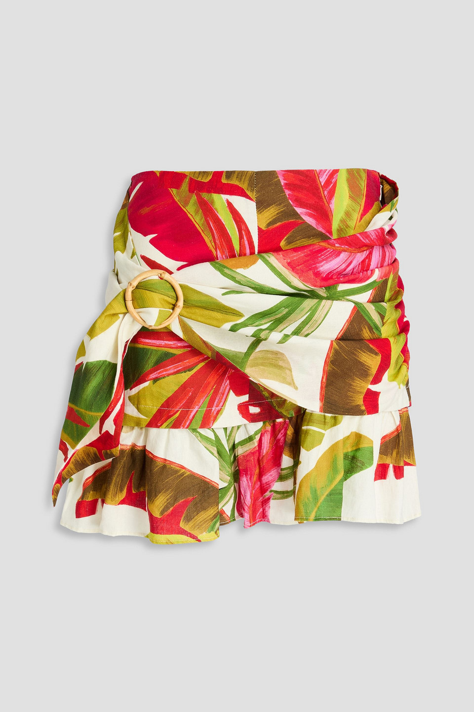 Ruffled printed linen-blend mini skirt - White - XL