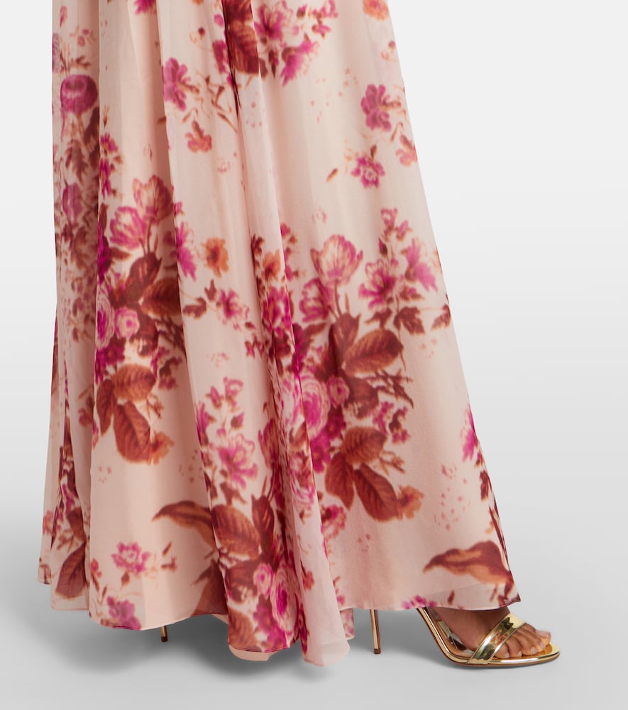 Floral neck-tie silk voile gown