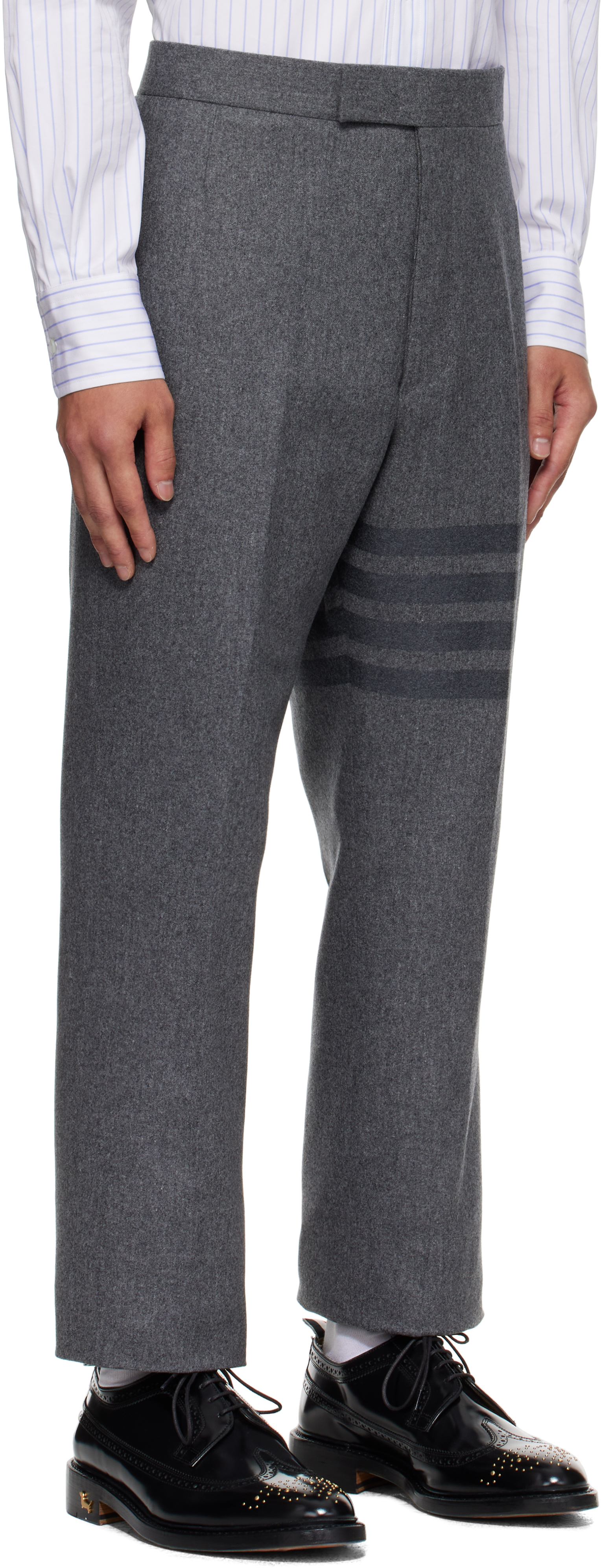 Gray Plain Weave 4-Bar Trousers