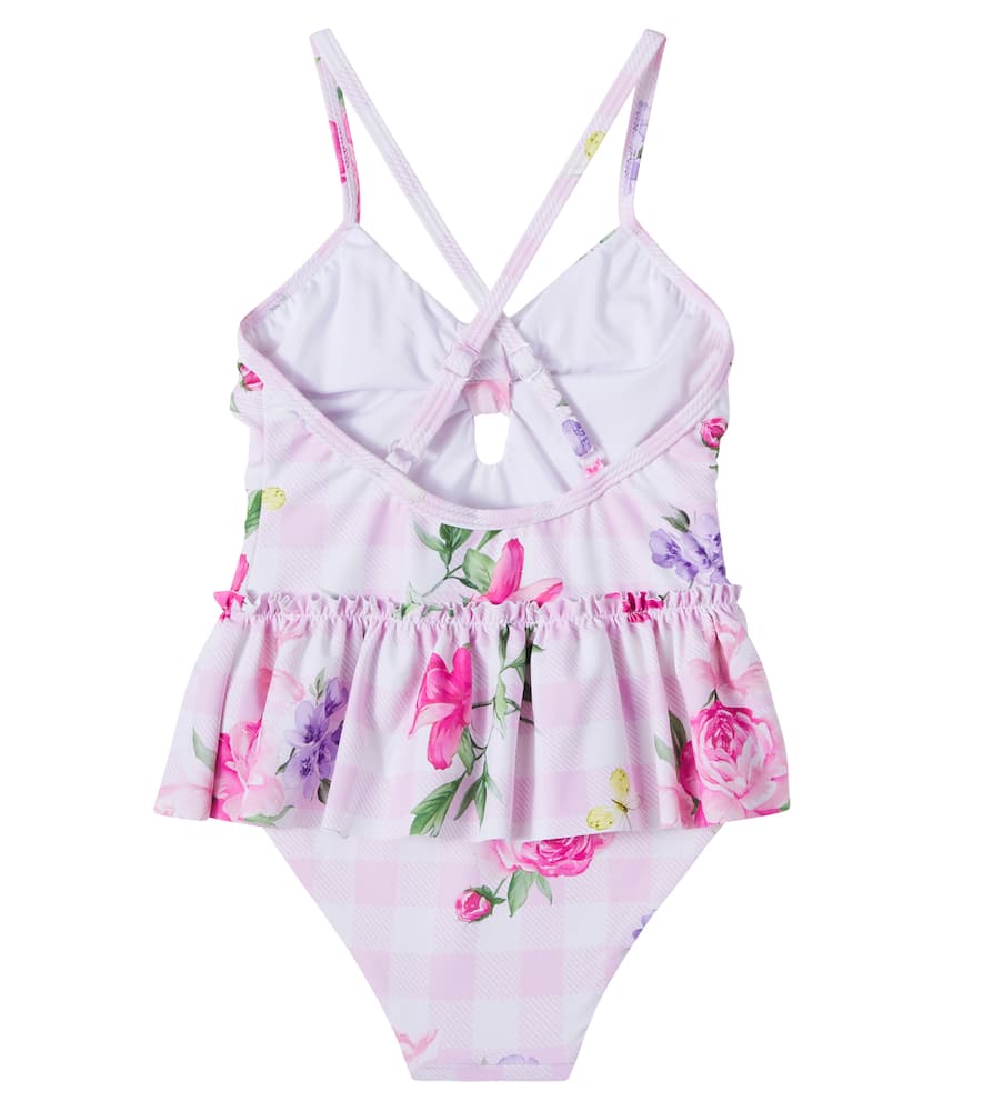 Floral gingham ruffled swimsuit