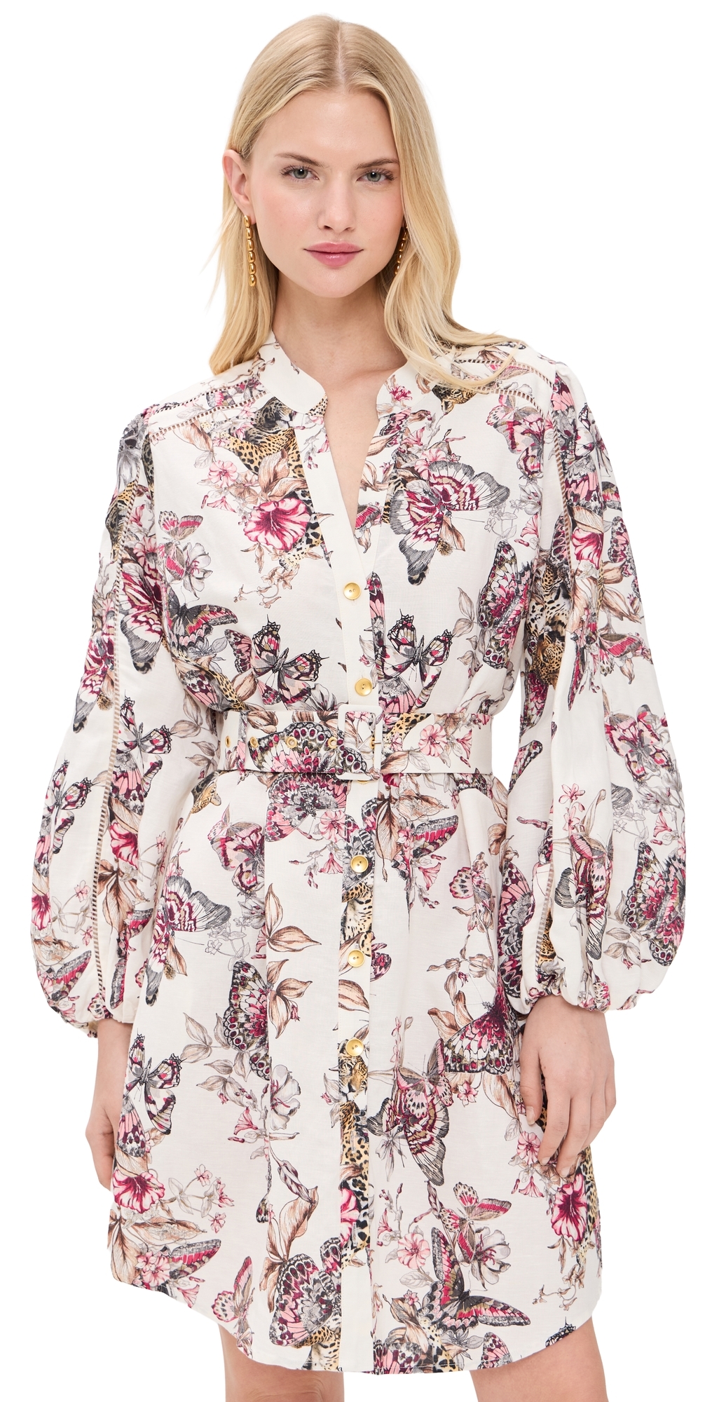 Butterfly Jungle Shirt Dress White Multi Butterfly