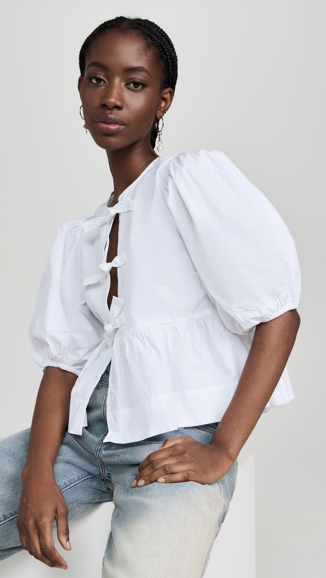 Cotton Poplin Peplum Blouse Bright White
