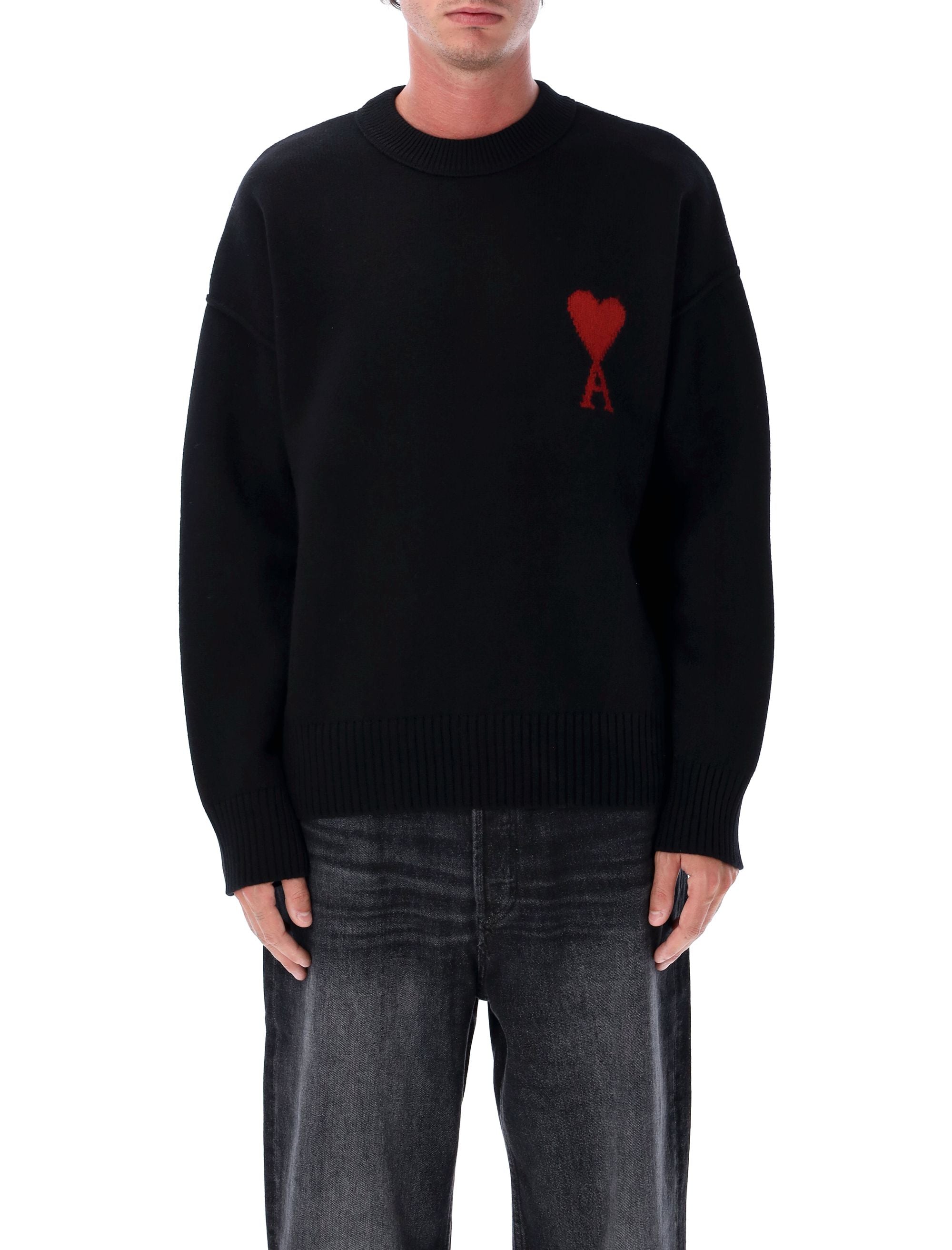Ami OF Coeur Wool Crewneck Sweater with Intarsia