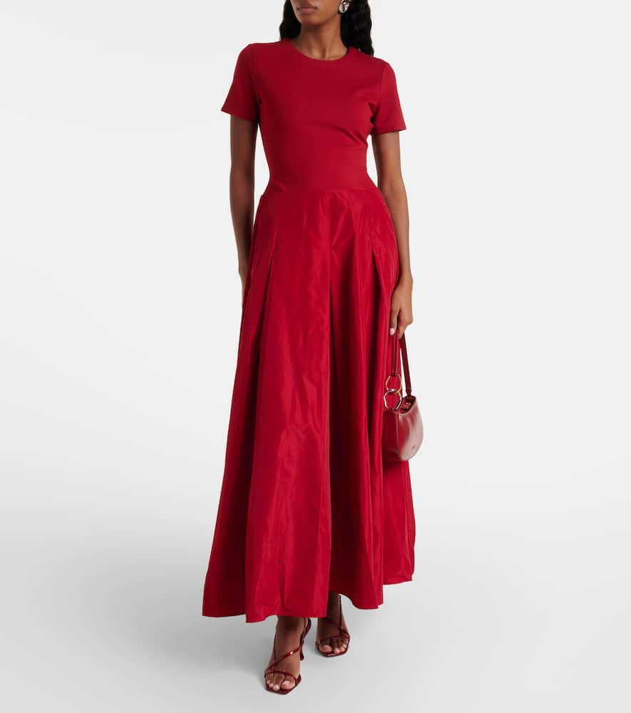 Pleated ponte and grosgrain maxi dress