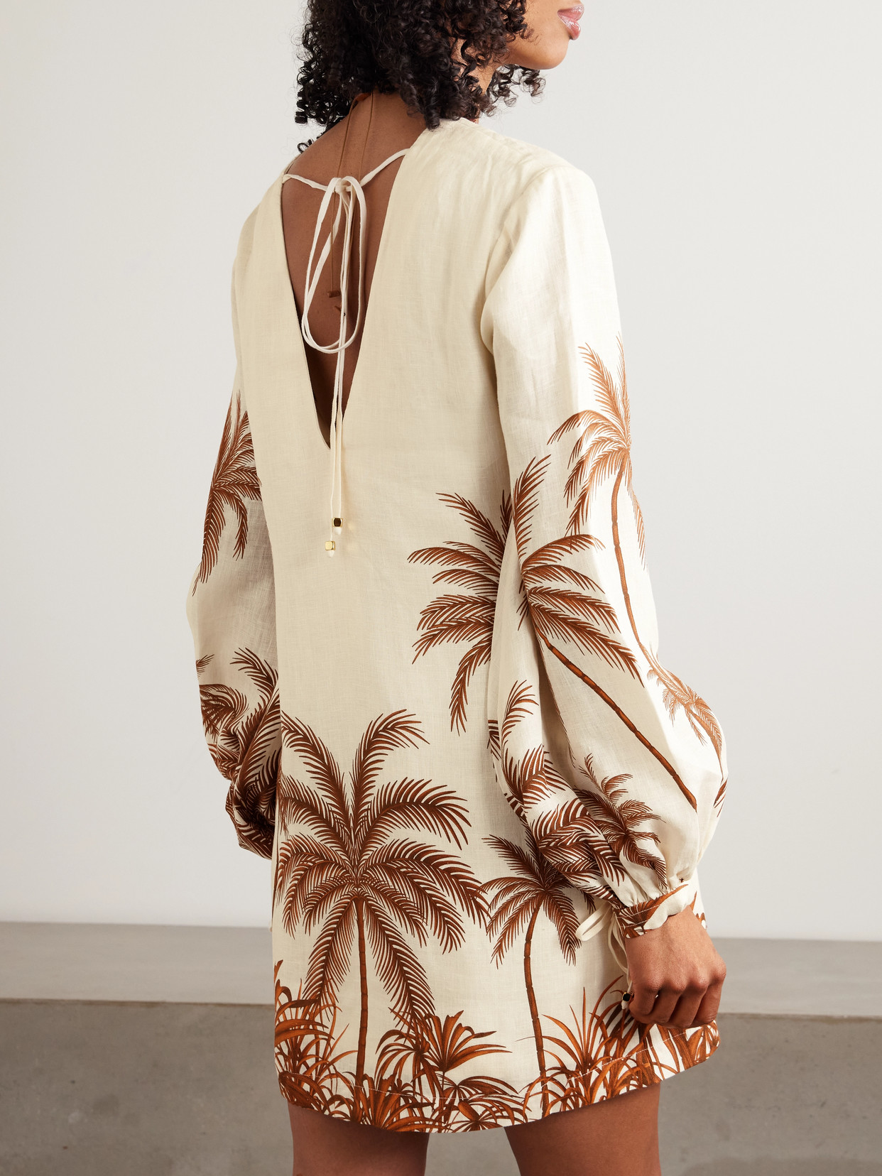 Y El Mar Printed Linen Mini Dress - Brown