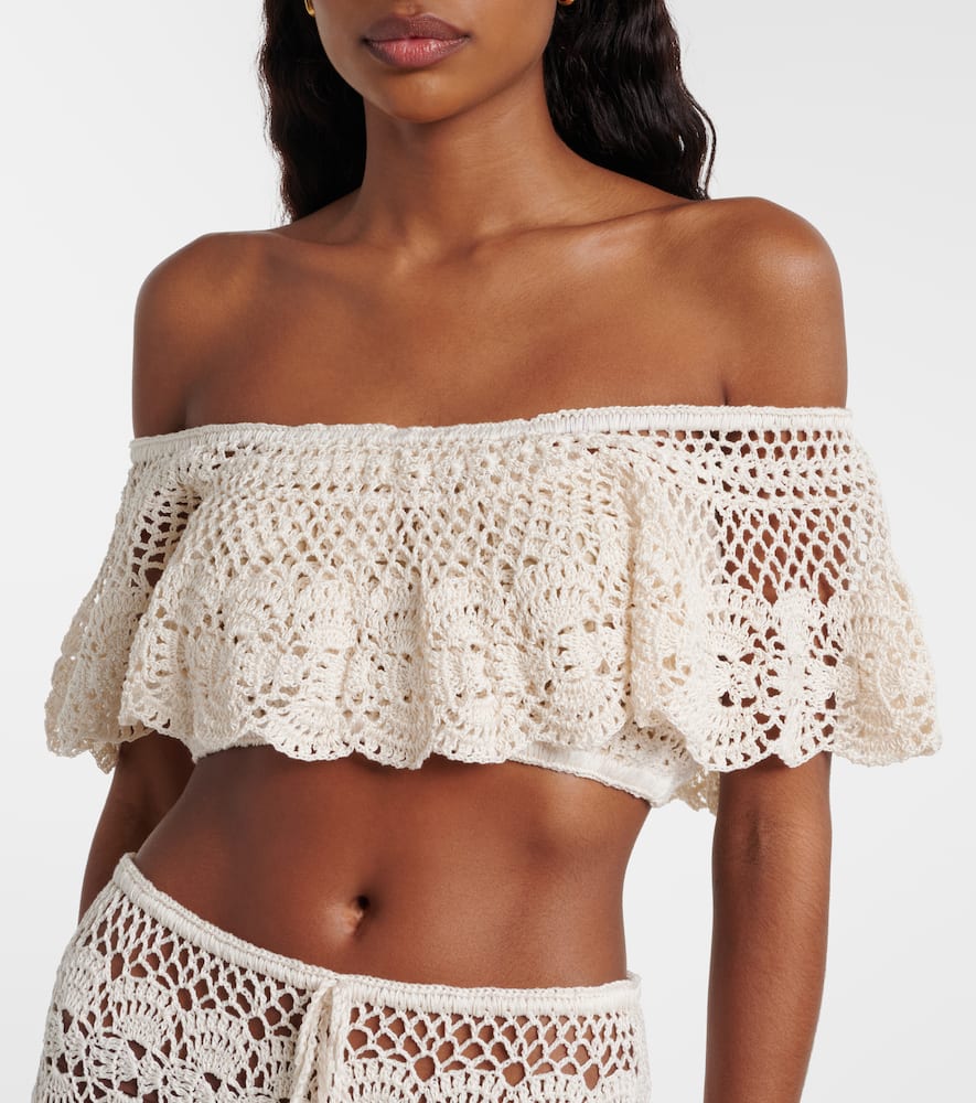 Filigree crochet off-shoulder cotton crop top