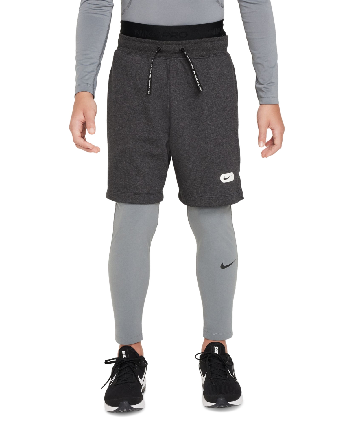 Big Boys Pro Dri-fit Stretch Performance Leggings - Smoke Grey/smoke Grey/black