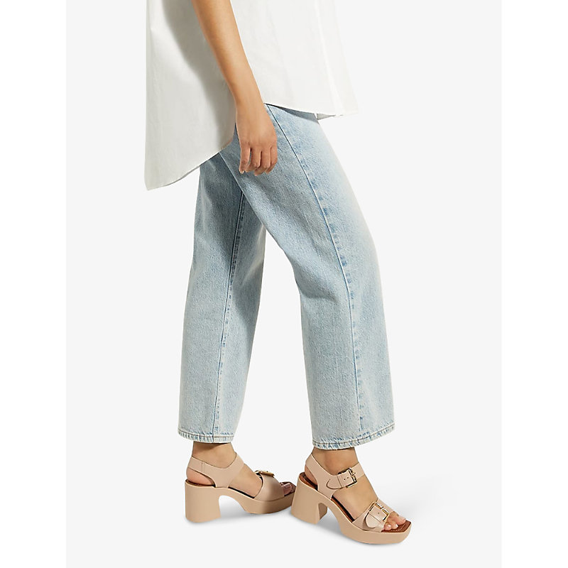 Womens Blush-leather Jenies Two-buckle Leather Platform Sandals