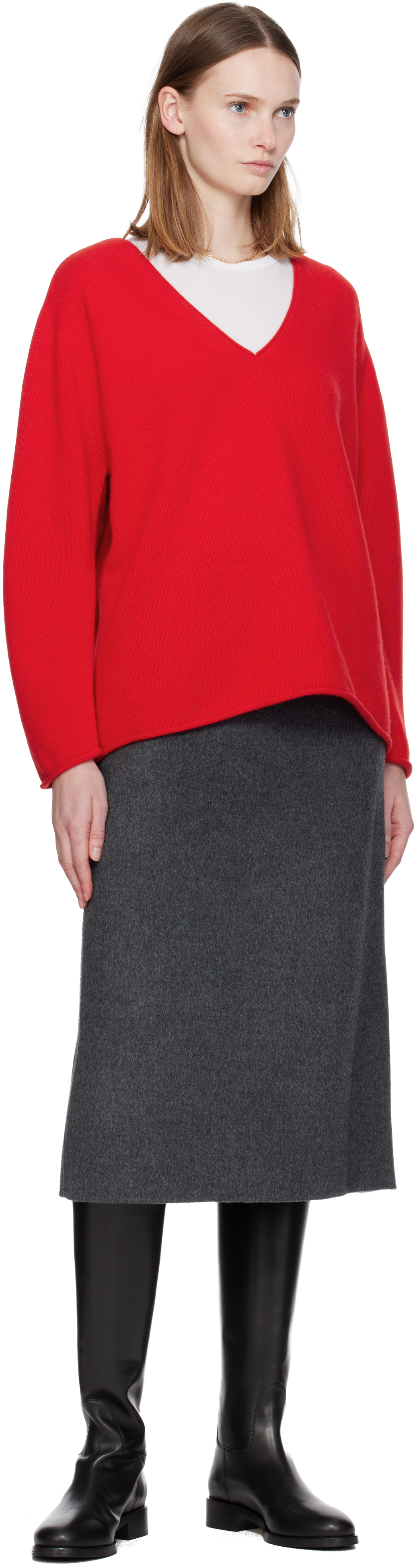 Red Cerin Deep V-Neck Sweater