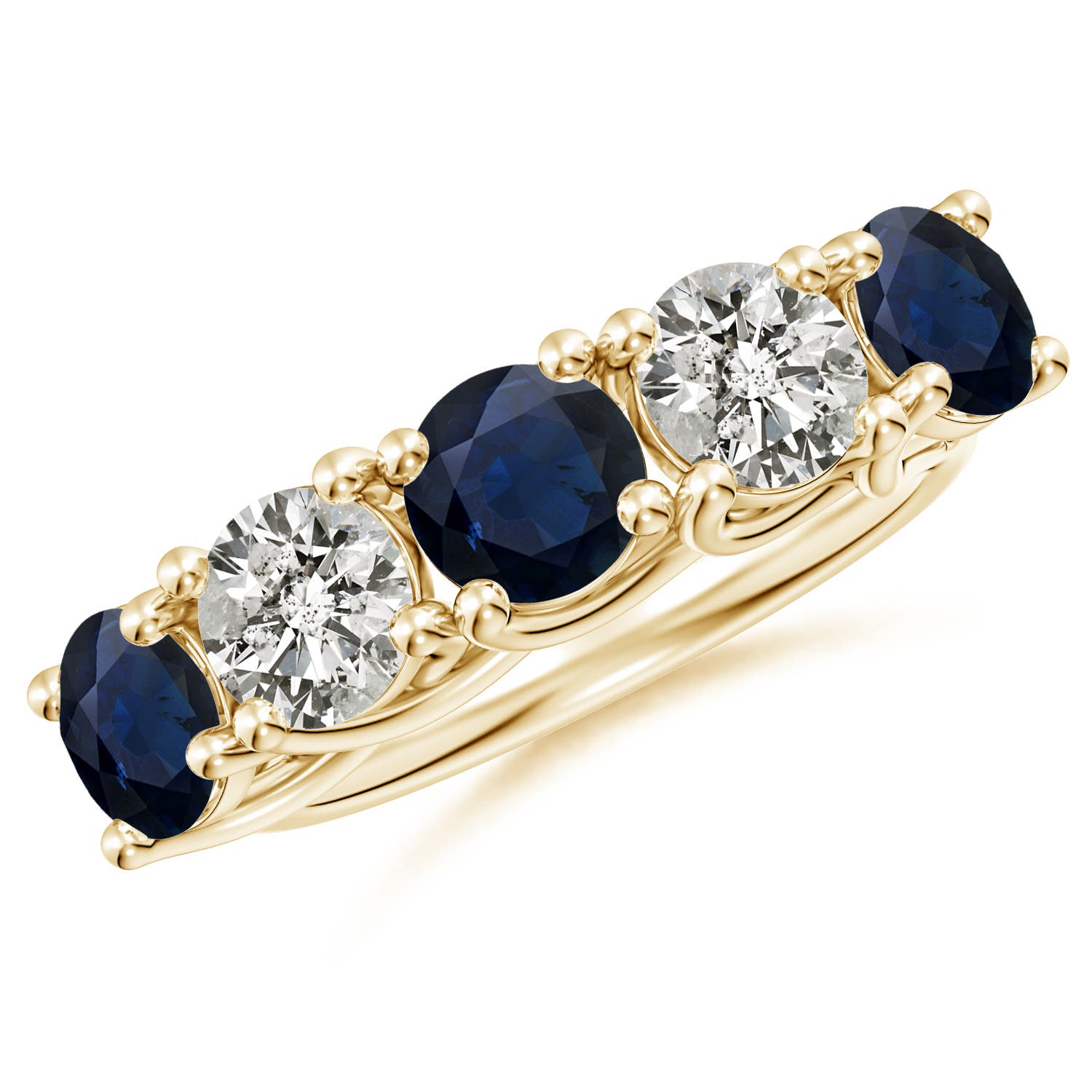 Angara 2.1 Carats Half Eternity Five Stone Sapphire and Diamond Wedding Band in 18K Yellow Gold