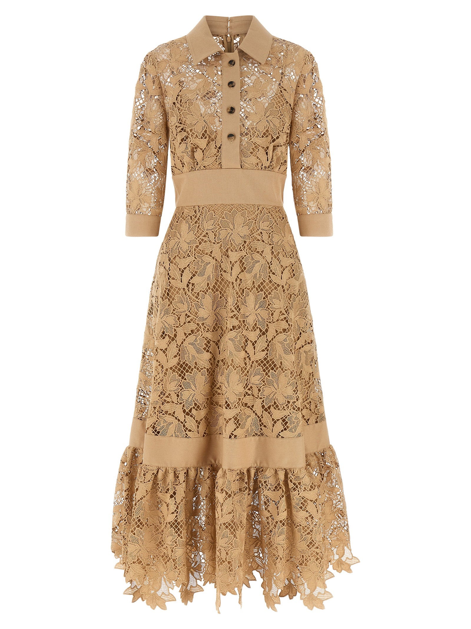 Floral Macramé Lace Dress — Caramel