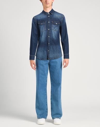 Man Denim shirt Blue Size S Cotton, Elastane