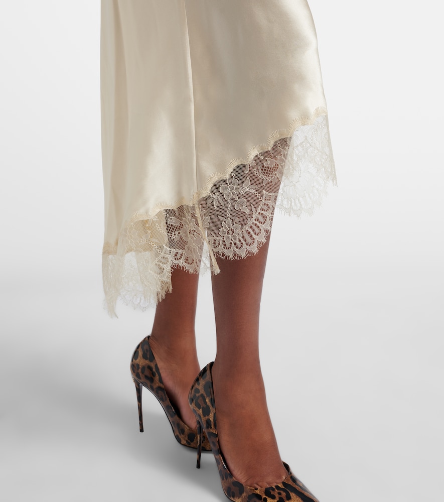 Lace-trimmed silk-blend satin slip skirt