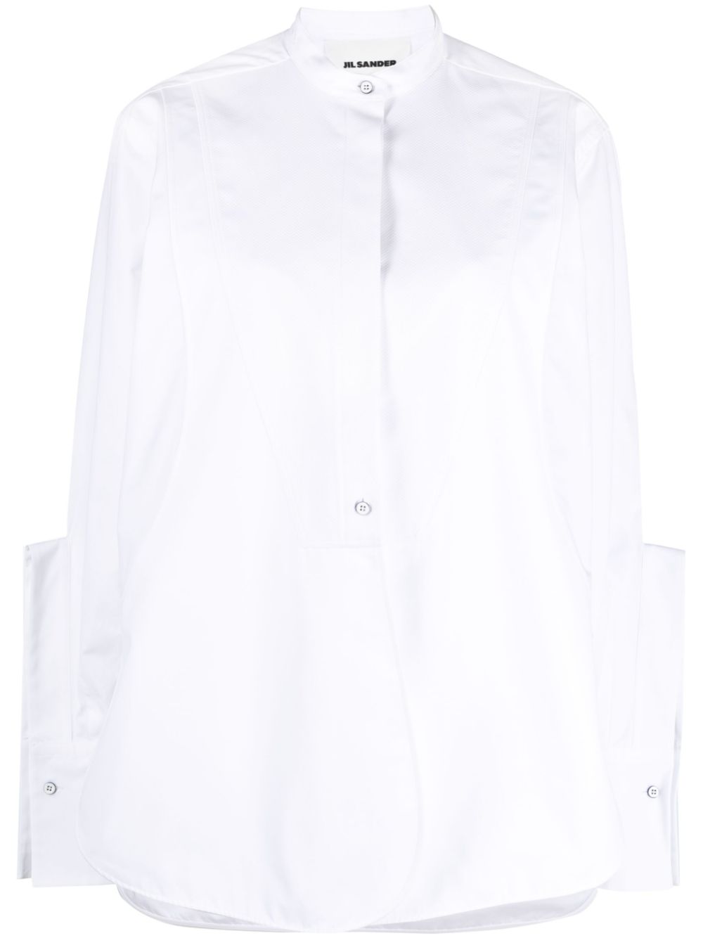 Band-collar panelled cotton shirt - White