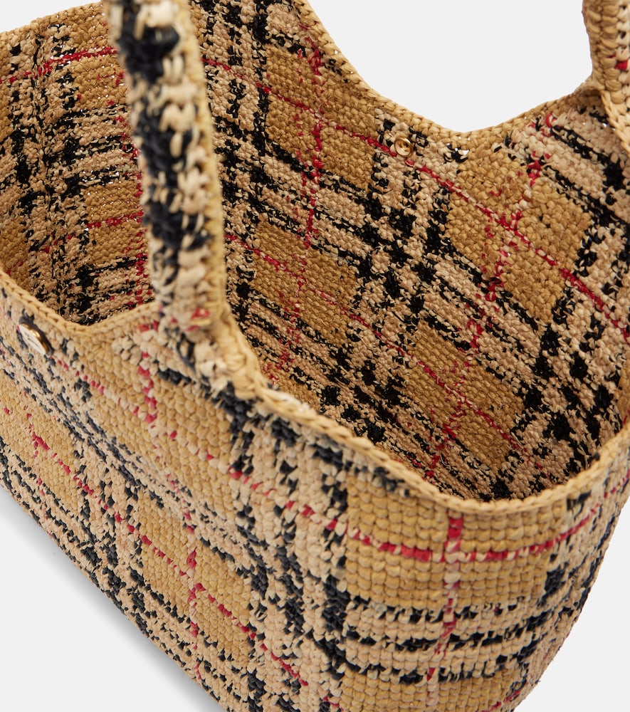 Check Large raffia tote bag