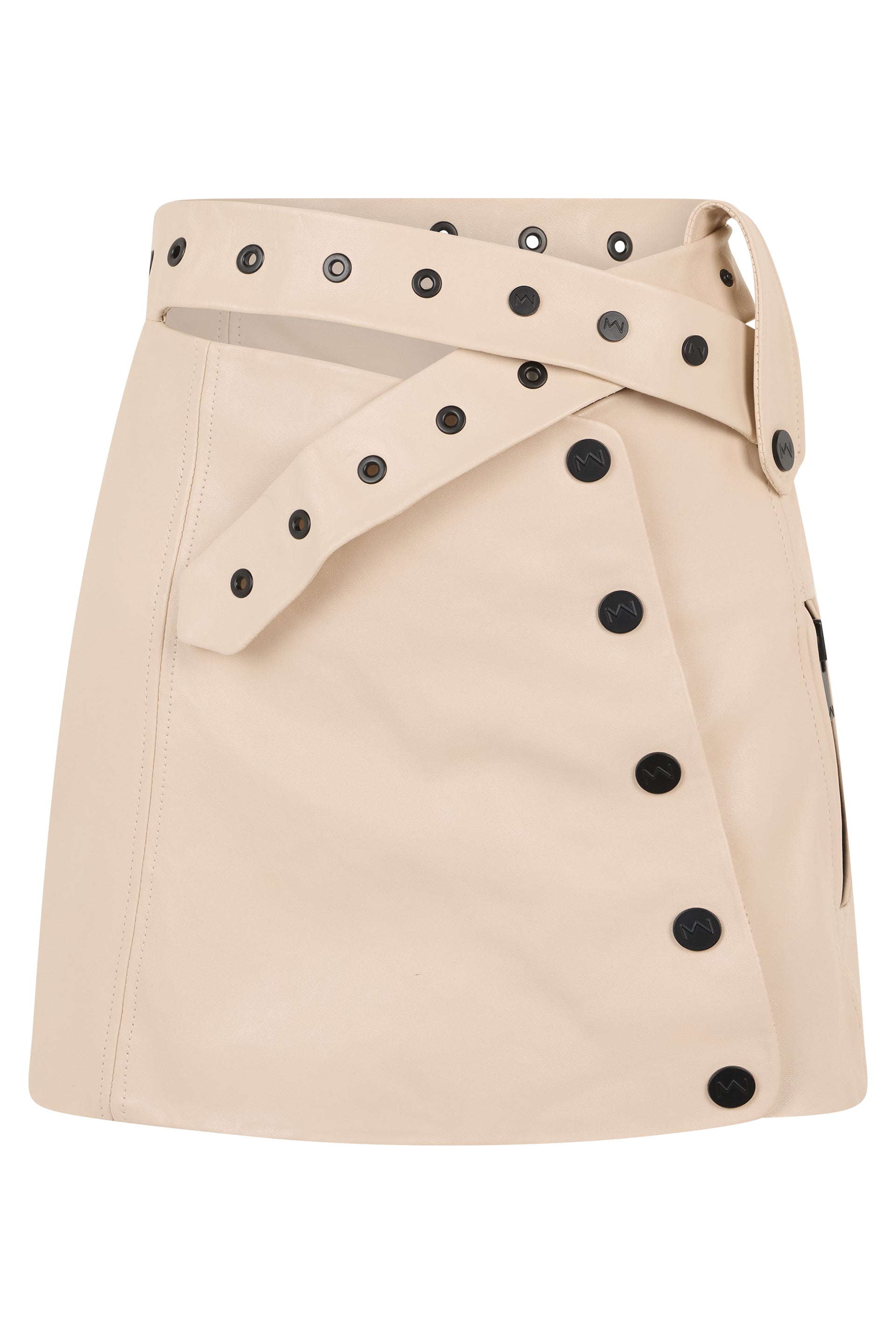 Mini Leather Skirt with Decorative Buttons