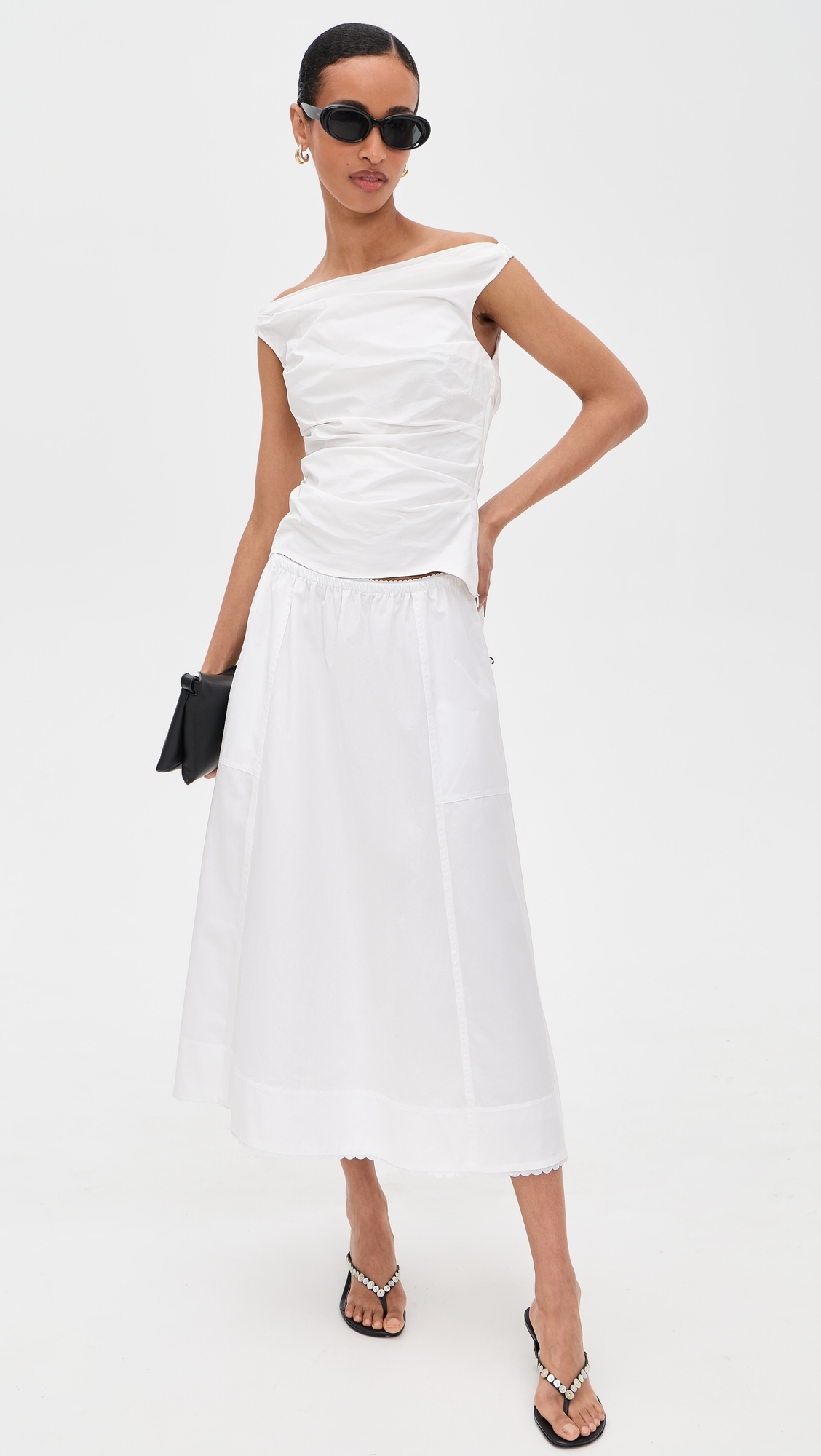 Scallop Detail Maxi Skirt Optic White