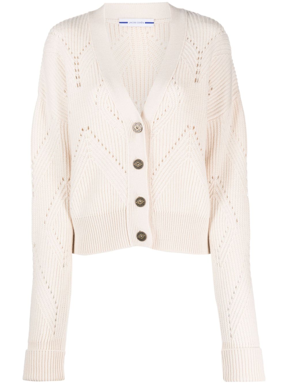Openwork ribbed-knit cardigan - Neutrals