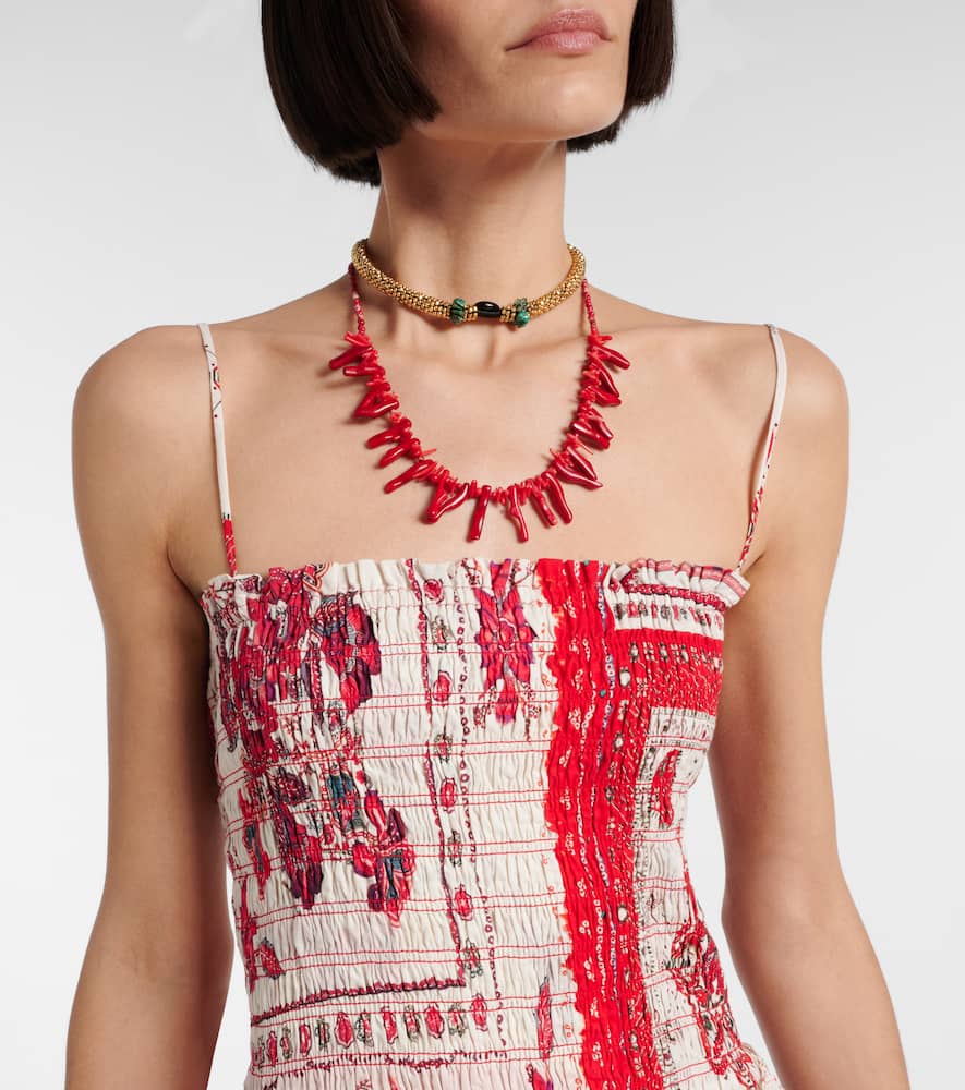 Anka shirred printed cotton minidress