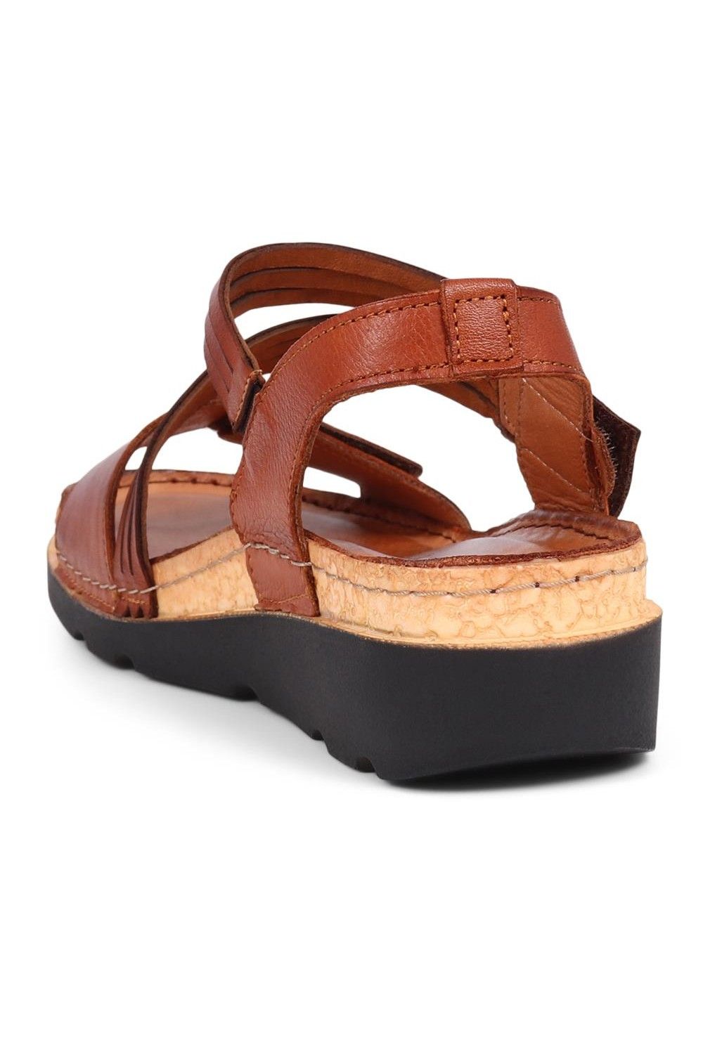 Pavers Women's Adjustable Fasten Leather Sandals in Tan