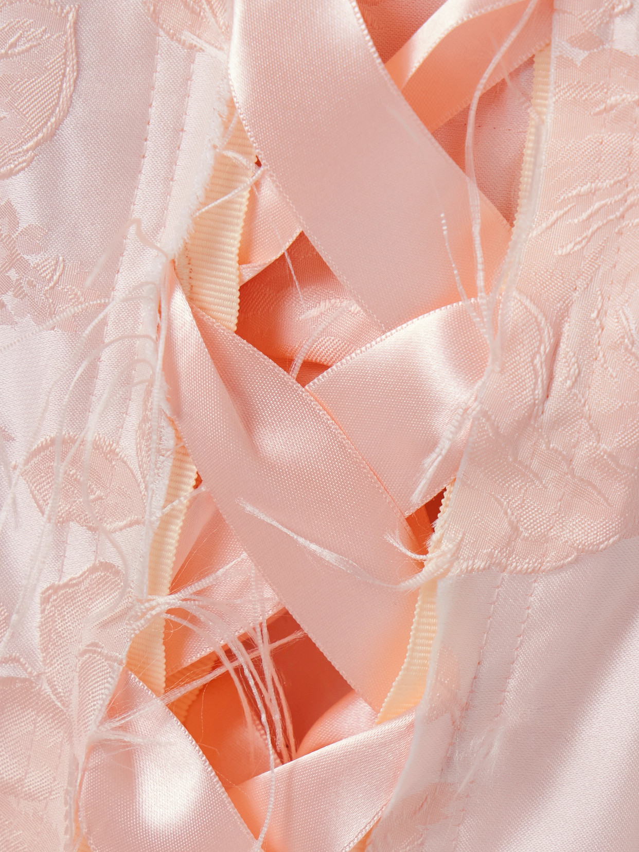 Unraveling Ribbon Lace-up Frayed Brocade Midi Skirt - Pink