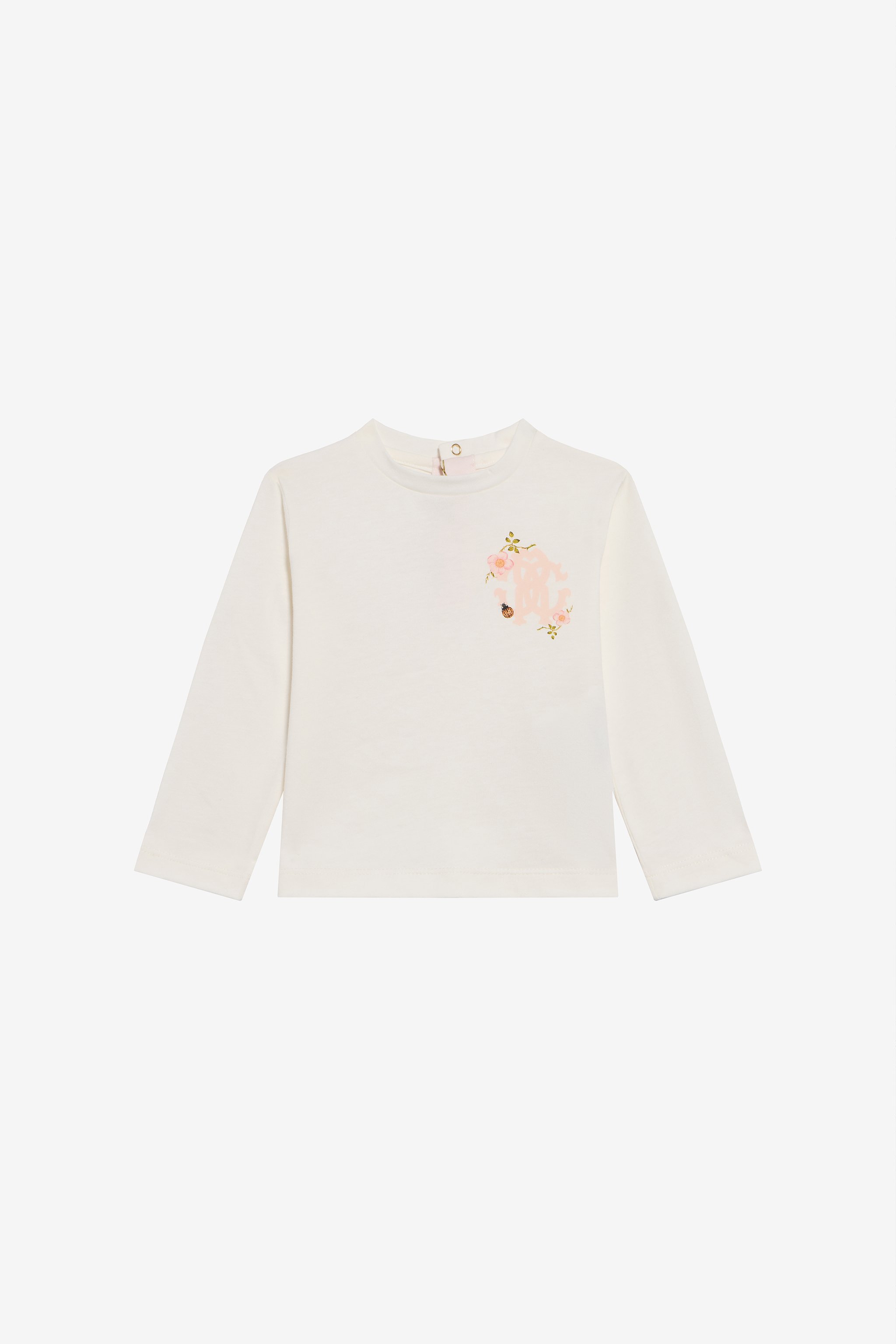 White Cotton T-shirt With Floral Monogram Rc