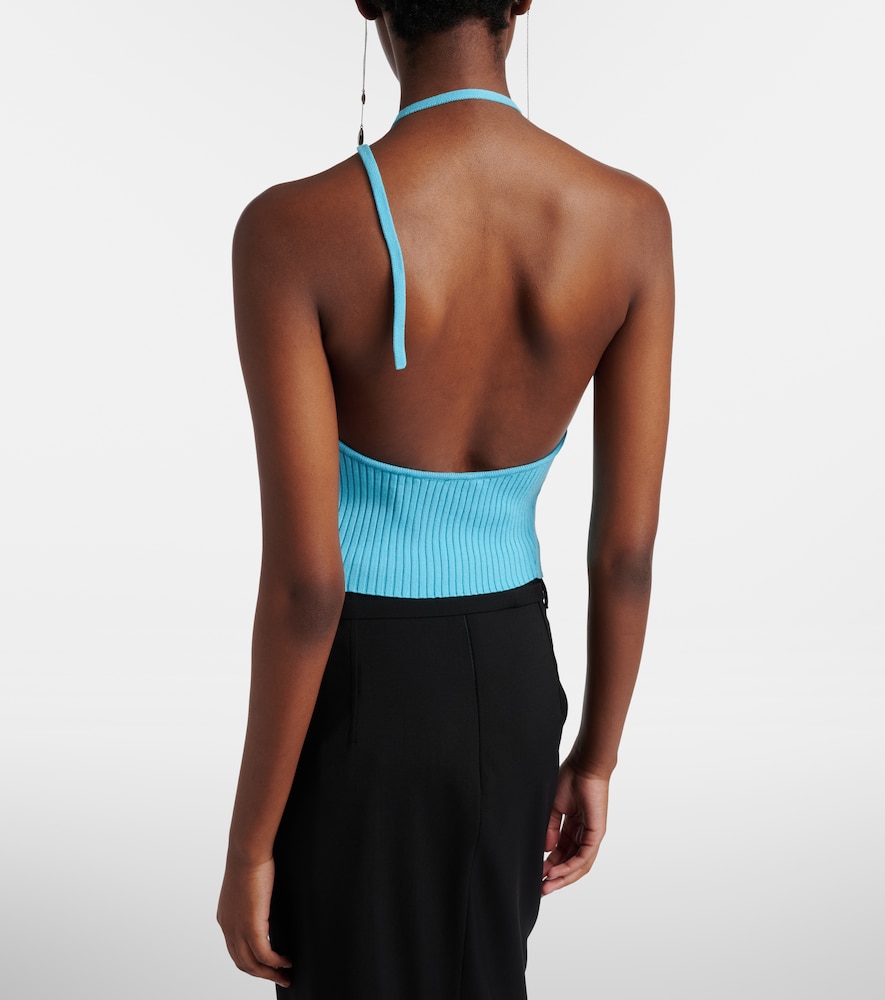 Courrèges Pointy ribbed-knit halterneck top