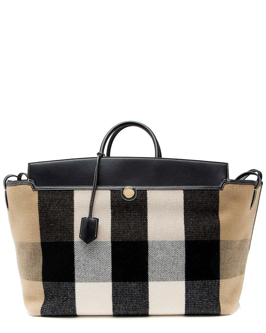 Beige Leather Check Society XL Tote (Authentic Pre-Loved)