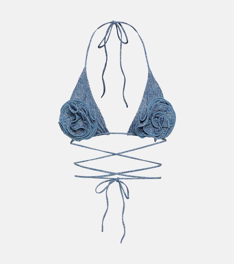 Floral appliqué triangle bikini top