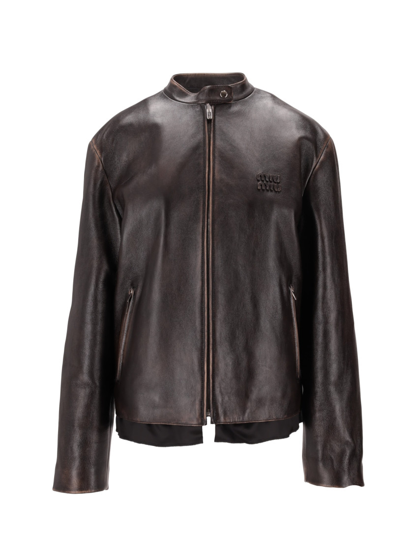 Miu Miu - leather jacket with stand collar and pocket
