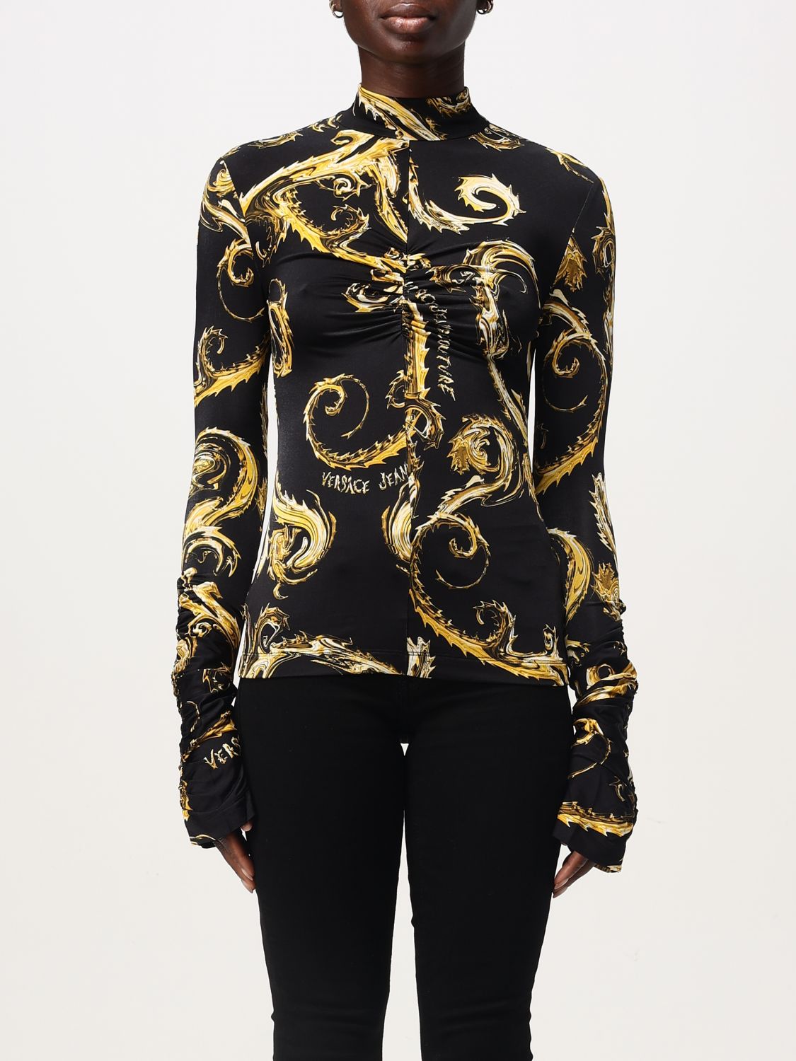 Barocco mock-neck ruched top - Black