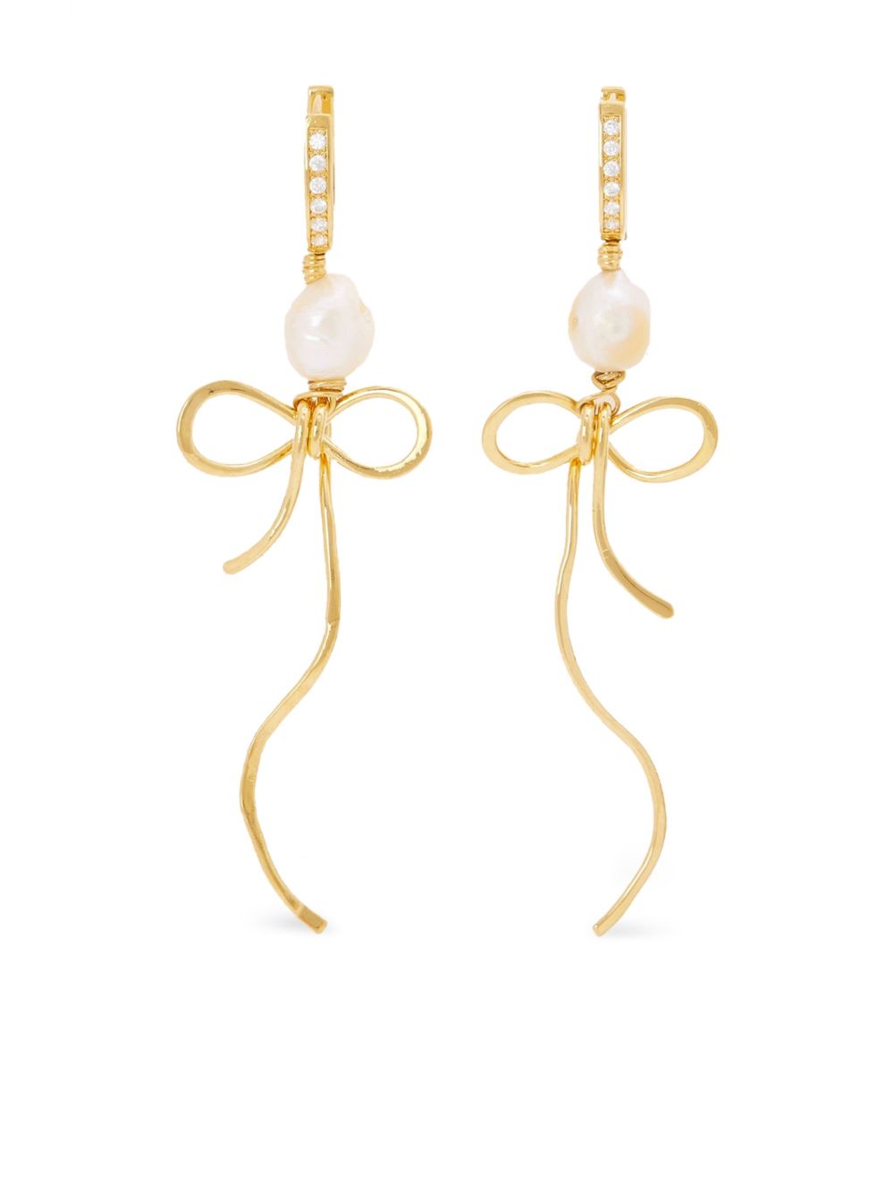 Pearl bow drop earrings - Gold